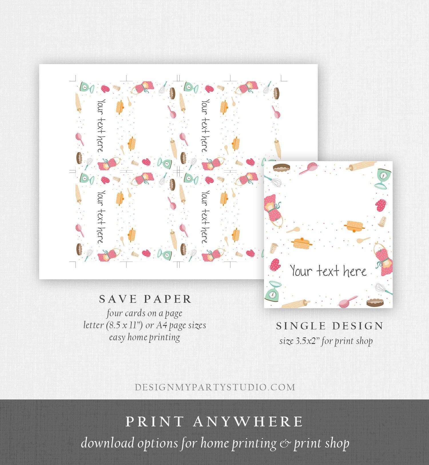 Editable Baking Food Labels Cooking Birthday Chef Place Card Kitchen Bridal Shower Tent Card Insert Card Digital Template Printable 0219