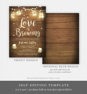 Editable Love is Brewing Invitation Bridal Shower Beer BBQ Rehearsal Dinner Wedding Couples Shower Rustic Download Print Template Corjl 0015