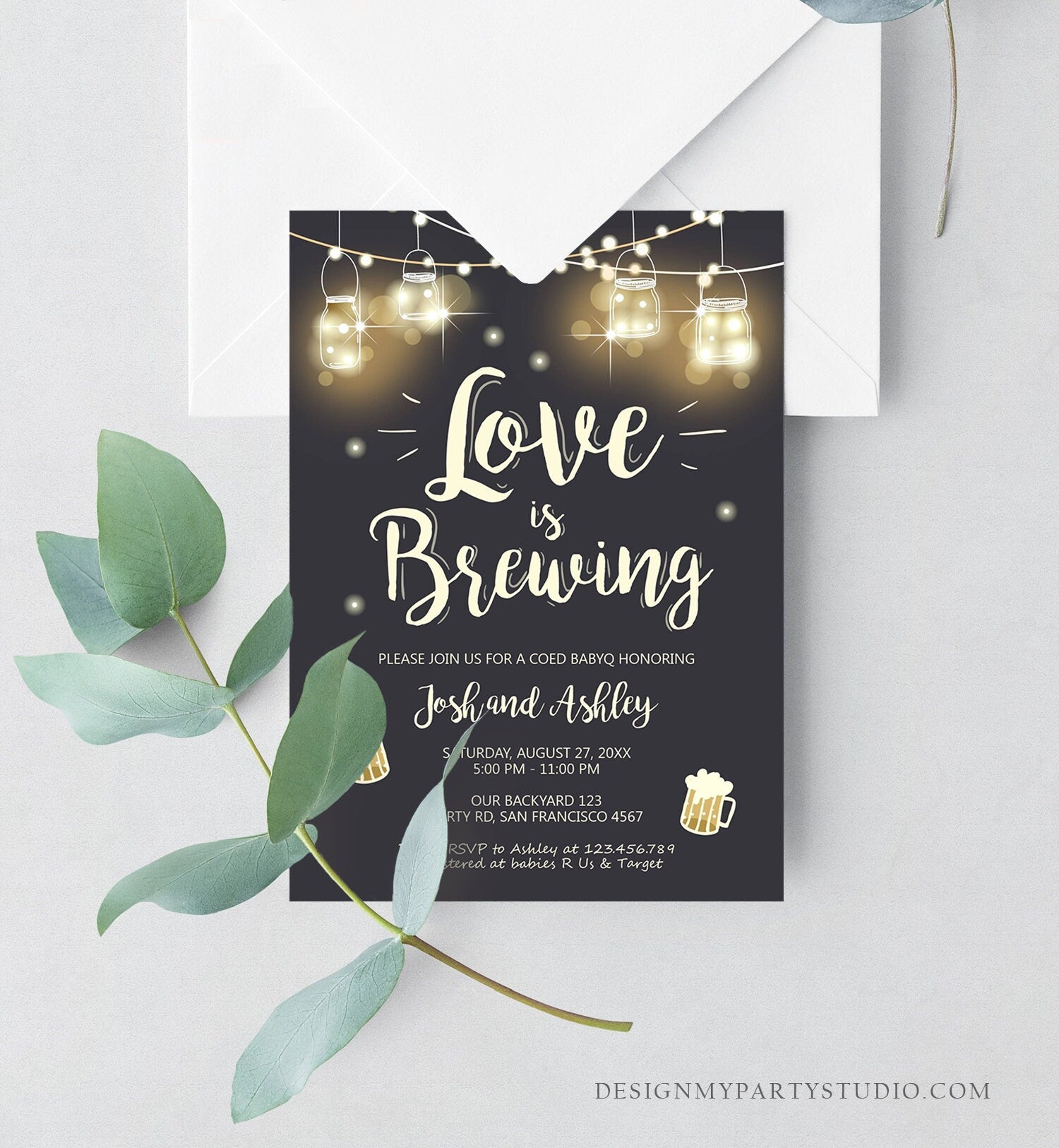 Editable Love is Brewing Invitation Bridal Shower Beer BBQ Rehearsal Dinner Wedding Couples Shower Rustic Download Print Template Corjl 0024