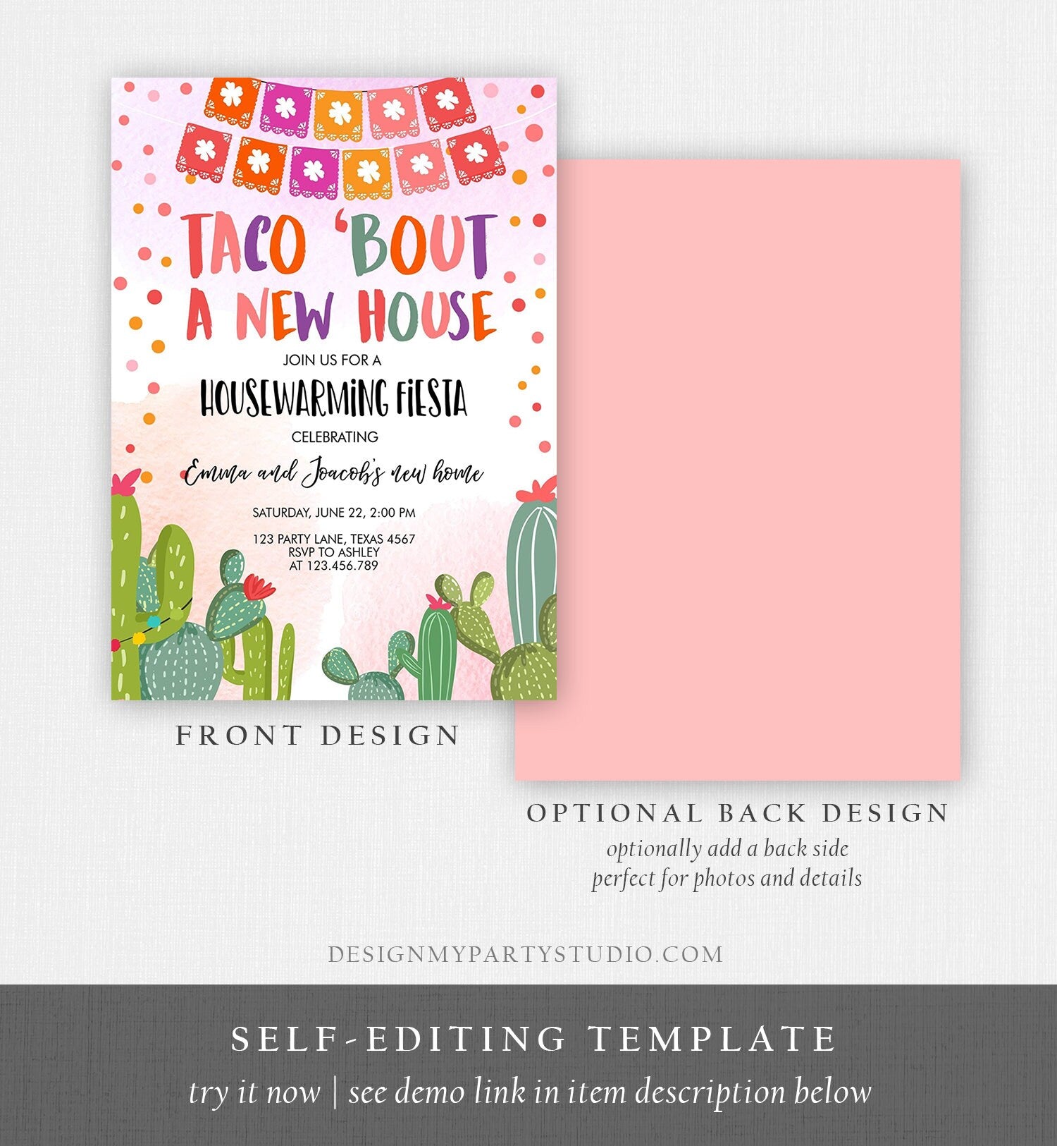 Editable Housewarming Invite Taco Bout A New House Party Fiesta New Home Cactus Mexican Digital Download Evite Template Printable 0135