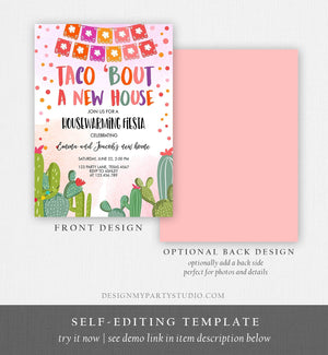 Editable Housewarming Invite Taco Bout A New House Party Fiesta New Home Cactus Mexican Download Printable Template Corjl Digital 0135