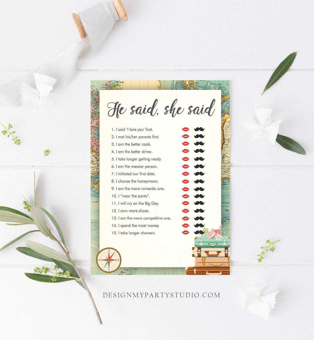Editable He Said She Said Bridal Shower Game Travel Bride or Groom Wedding Shower Who Said it Game Adventure Digital Template Printable 0044