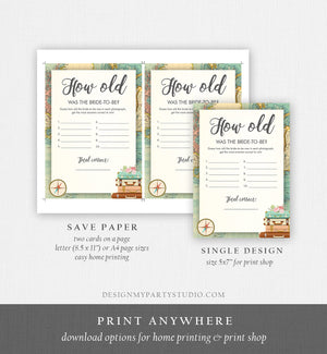 Editable How Old Was The Bride to Be Bridal Shower Game Travel Wedding Shower Activity Vintage Map Party Corjl Template Printable 0044