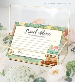 Editable Advice for the Bride-to-Be Card Bridal Shower Travel Words of Wisdom Advice for Bride Game Adventure Suitcases Corjl Template 0044