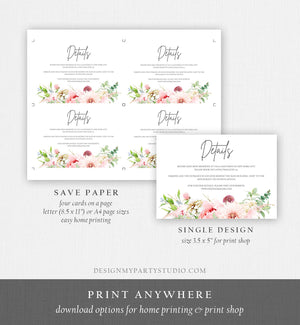 Editable Botanical Flowers Wedding Invitation Suite Set Watercolor Peony Pink Floral RSVP Details Boho Digital Corjl Template Printable 0167