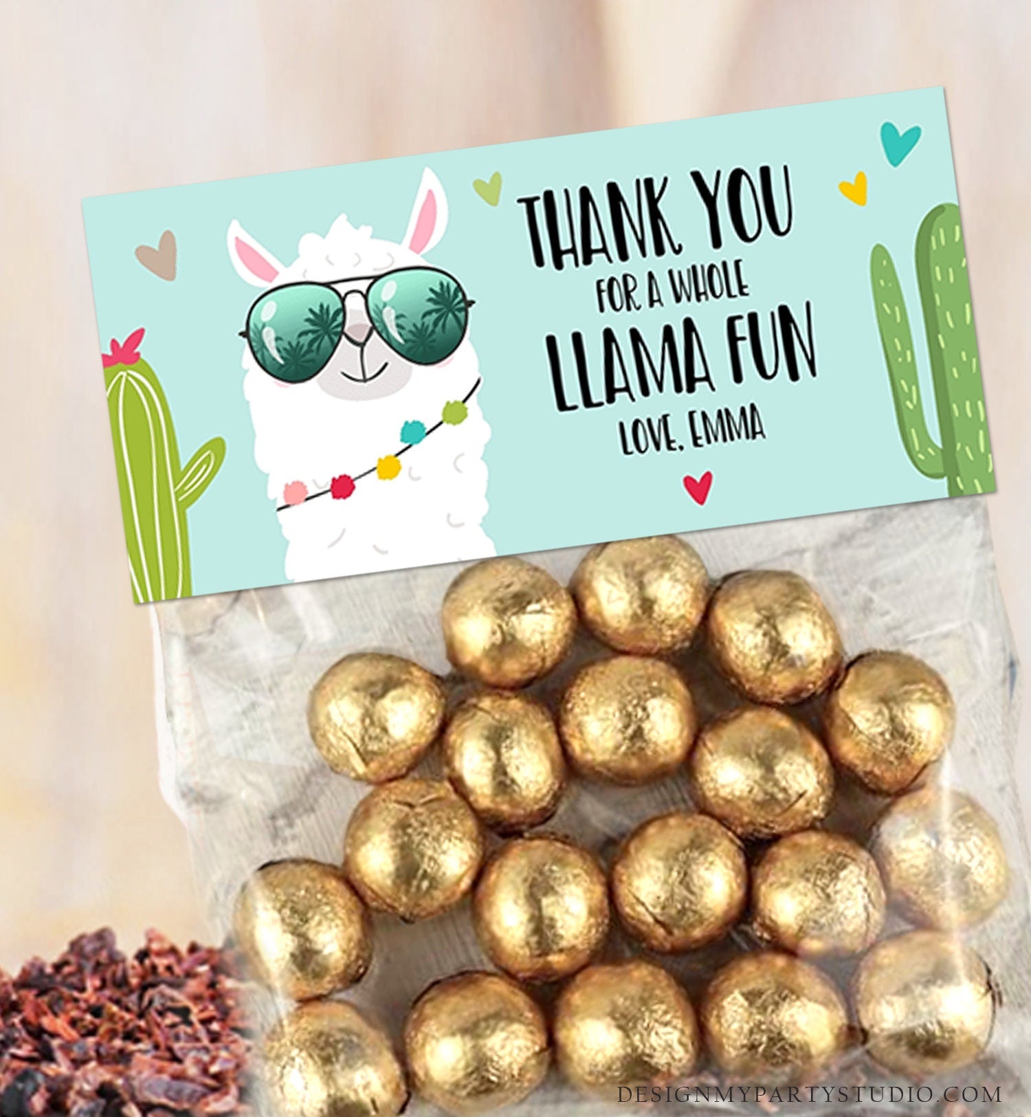 Editable Llama Treat Bag Toppers Llama Birthday Thank you Blue Whole Llama Fun Loot Bag Topper Favor Fiesta Template PRINTABLE Corjl 0079