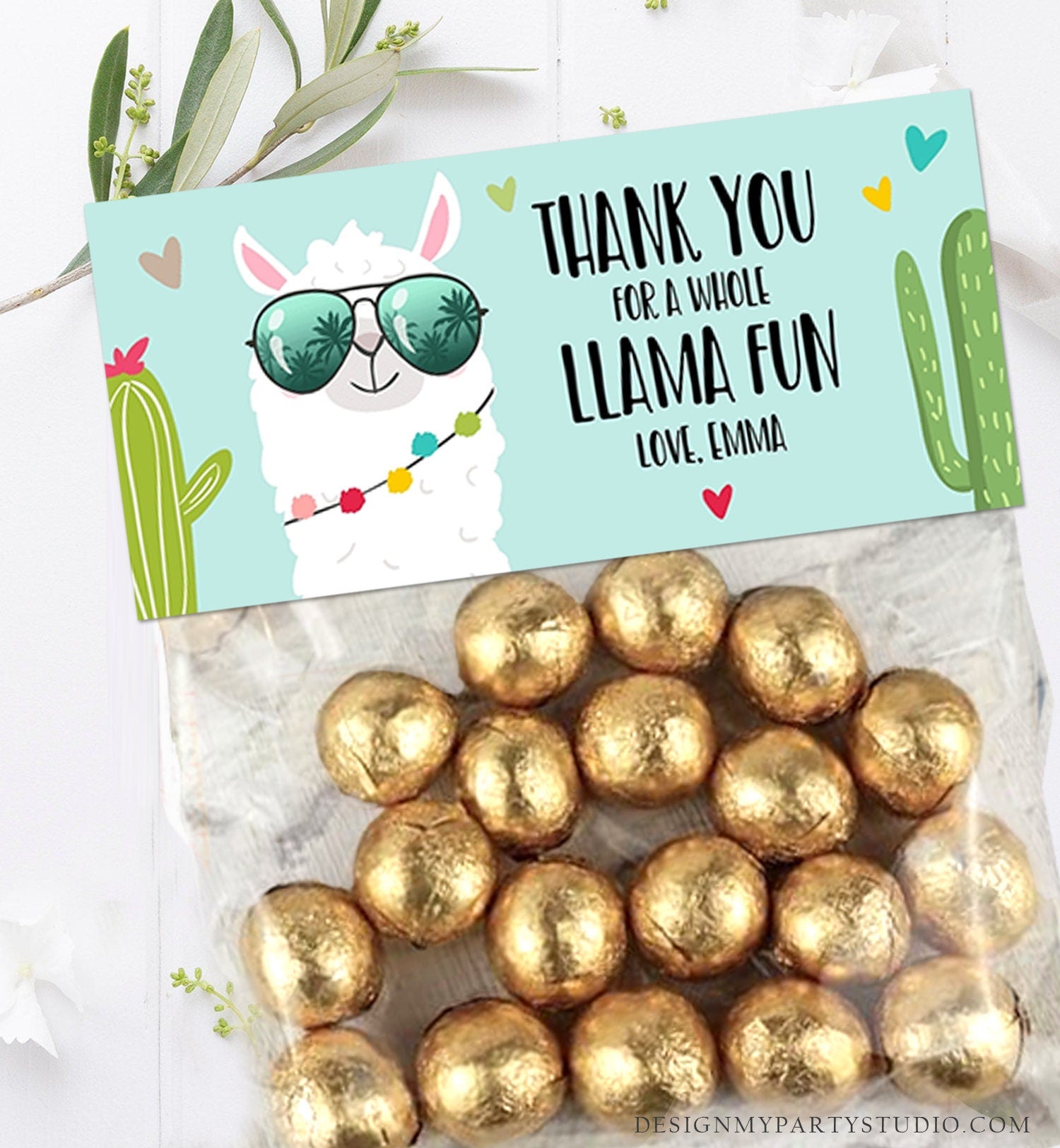 Editable Llama Treat Bag Toppers Llama Birthday Thank you Blue Whole Llama Fun Loot Bag Topper Favor Fiesta Template PRINTABLE Corjl 0079