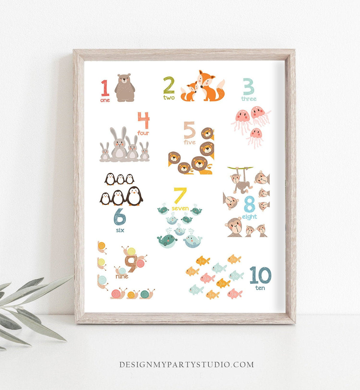 Animal Number Wall Art Number Animals 123 Art Counting Poster Number Wall Decal ABC Poster Nursery Decor Digital Download Printable