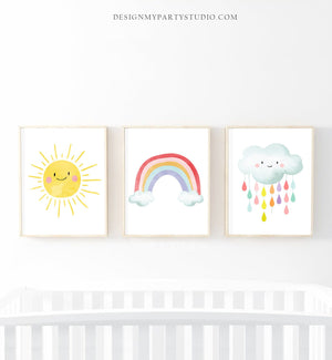 Set of 3 Prints Rainbow Nursery Decor Sunshine Print Cloud Wall Art Nursery Art Watercolor Girls Kids Baby Room Instant Download PRINTABLE