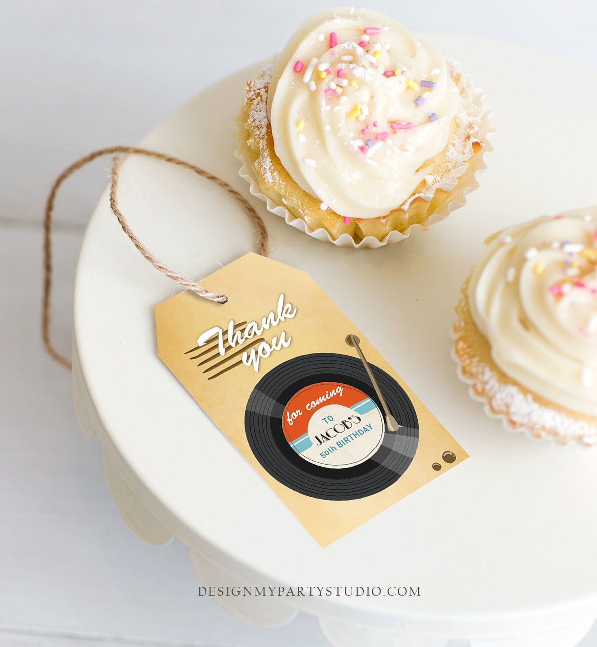 Editable LP Thank You Favor Tags Vintage Vinyl Record Adult Birthday Tag Oldies Disco Surprise Dancing Party Digital Template Printable 0294