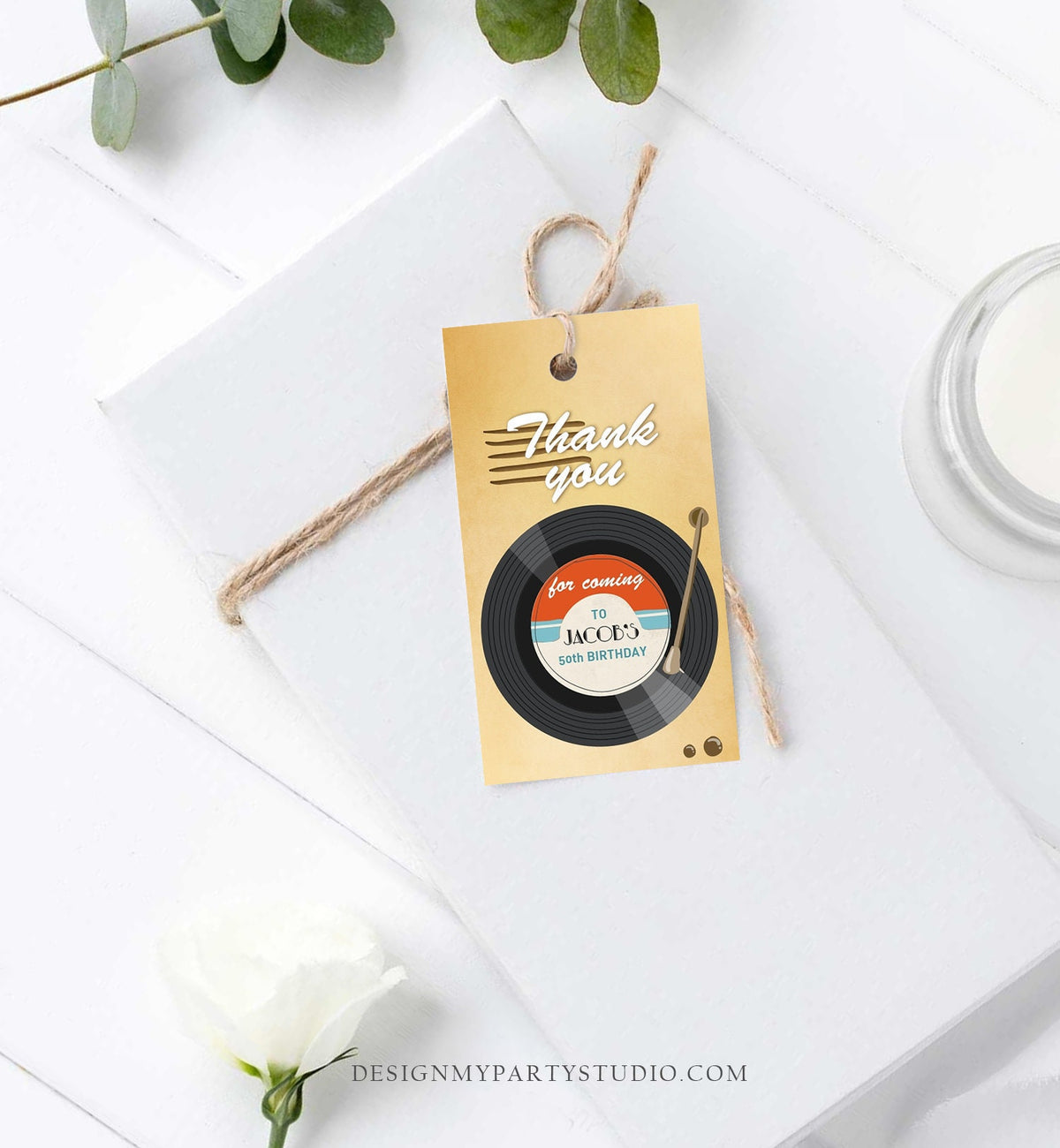 Editable LP Thank You Favor Tags Vintage Vinyl Record Adult Birthday Tag Oldies Disco Surprise Dancing Party Digital Template Printable 0294