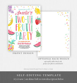 Editable Two-tti Frutti 2nd Birthday Invitation Two-tti Fruiti Fruit Invite Tropical Summer Download Printable Template Digital Corjl 0139