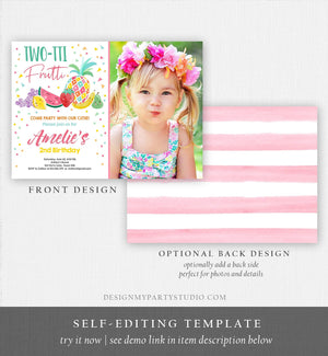 Editable Twotti Frutti 2nd Birthday Invitation Two-tti Fruiti Fruit Invite Tropical Summer Download Printable Template Digital Corjl 0139