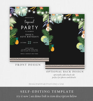Editable Tropical Birthday Invitation Tropical Party Adult Birthday Man Woman Palm Leaves Hawaiian Download Printable Template Corjl 0183