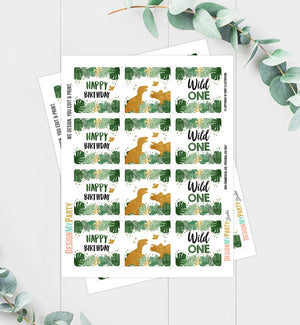 Wild One Cupcake Toppers Dinosaur Favor Tags Dino First Birthday Party 1st Decor T-Rex Boy Stickers Green Gold Download Printable 0146