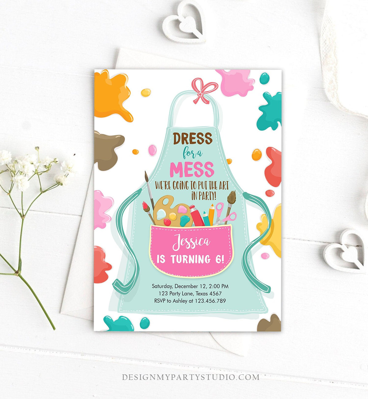 Editable Painting Party Invitation Art Party Birthday Invite Girl Pink Paint Craft Party Download Printable Template Digital Corjl 0319