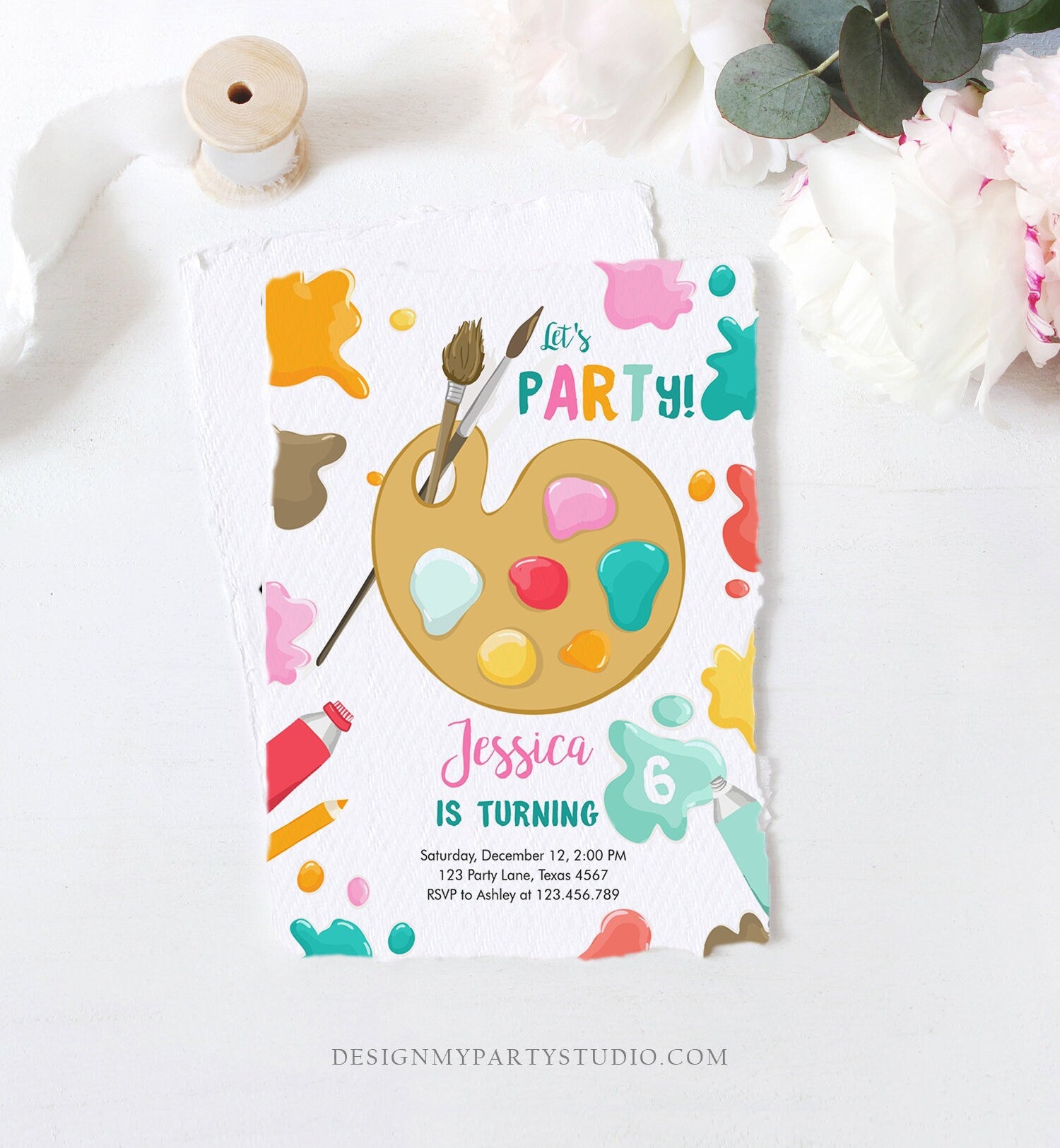 Editable Painting Party Invitation Art Party Birthday Invite Girl Pink Paint Craft Party Digital Download Evite Template Printable 0319