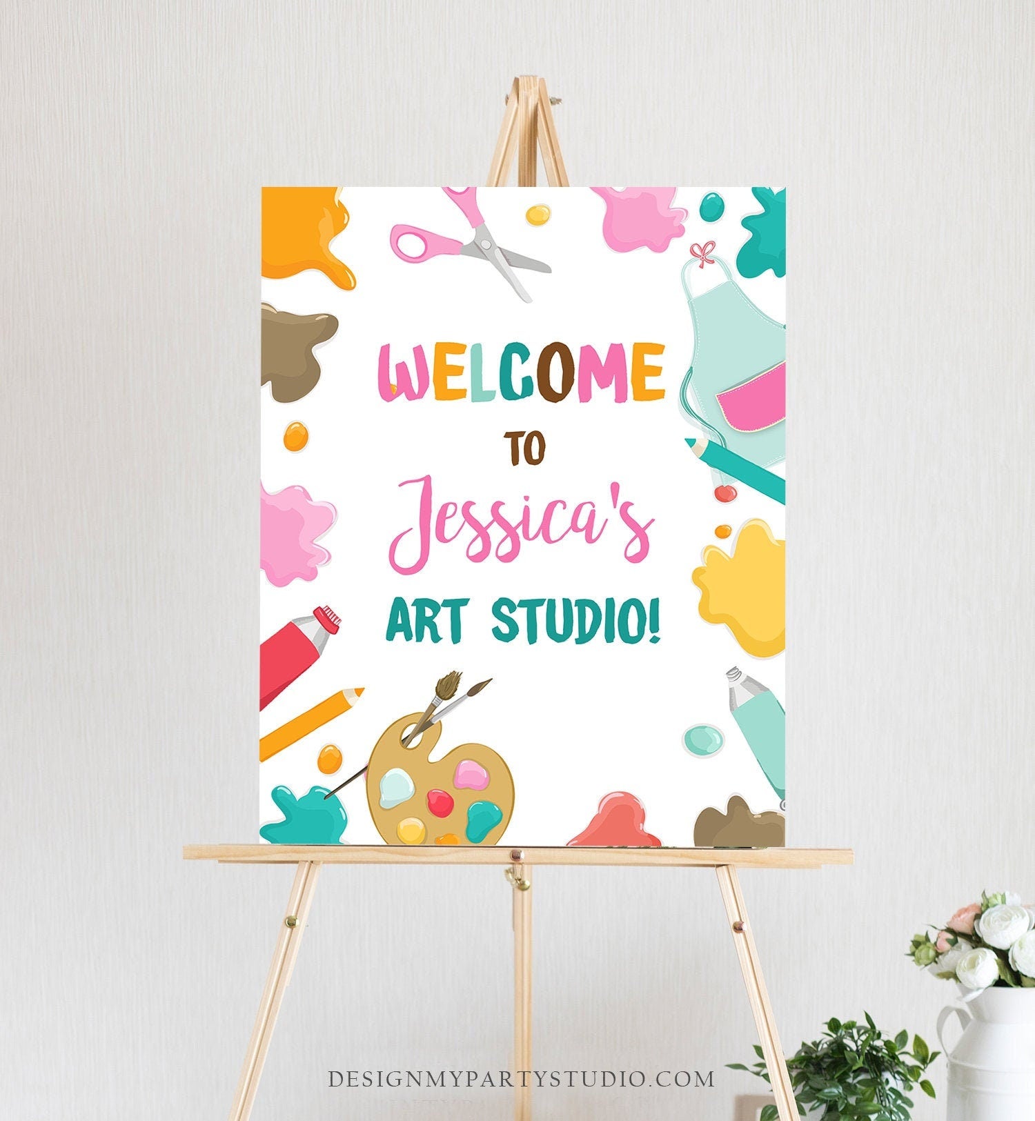 Editable Art Party Birthday Welcome Sign Painting Birthday Decorations Arts And Crafts Birthday Welcome Girl Template Corjl PRINTABLE 0319