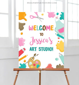 Editable Art Party Birthday Welcome Sign Painting Birthday Decorations Arts And Crafts Birthday Welcome Girl Template Corjl PRINTABLE 0319
