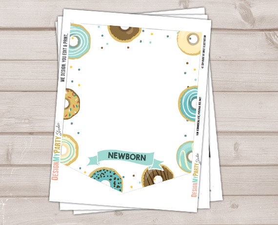 Donut First Birthday Banner Monthly Photo Banner Donut Banner Donut Birthday Party Decor Doughnut Girl Pink Teal Digital PRINTABLE 0050