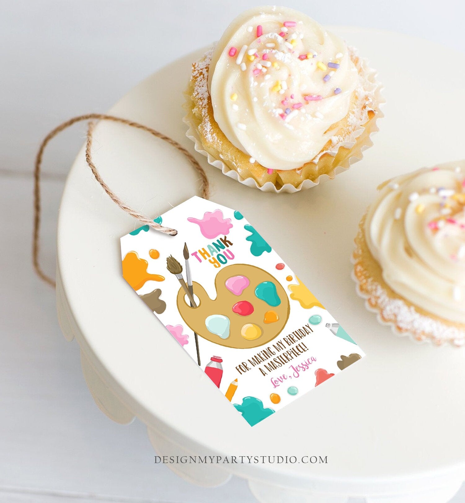 Editable Art Party Favor Tags Painting Party Thank You Tag Gift Tag Art Birthday Girl Pink Craft Paint Brush Digital Template Printable 0319