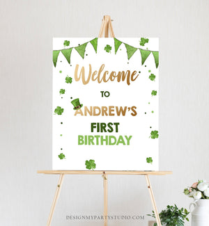 Editable St. Patrick's Day Welcome Sign Boy Green Gold Lucky 1st Birthday Shamrock St Patricks Day Download Corjl Template PRINTABLE 0115