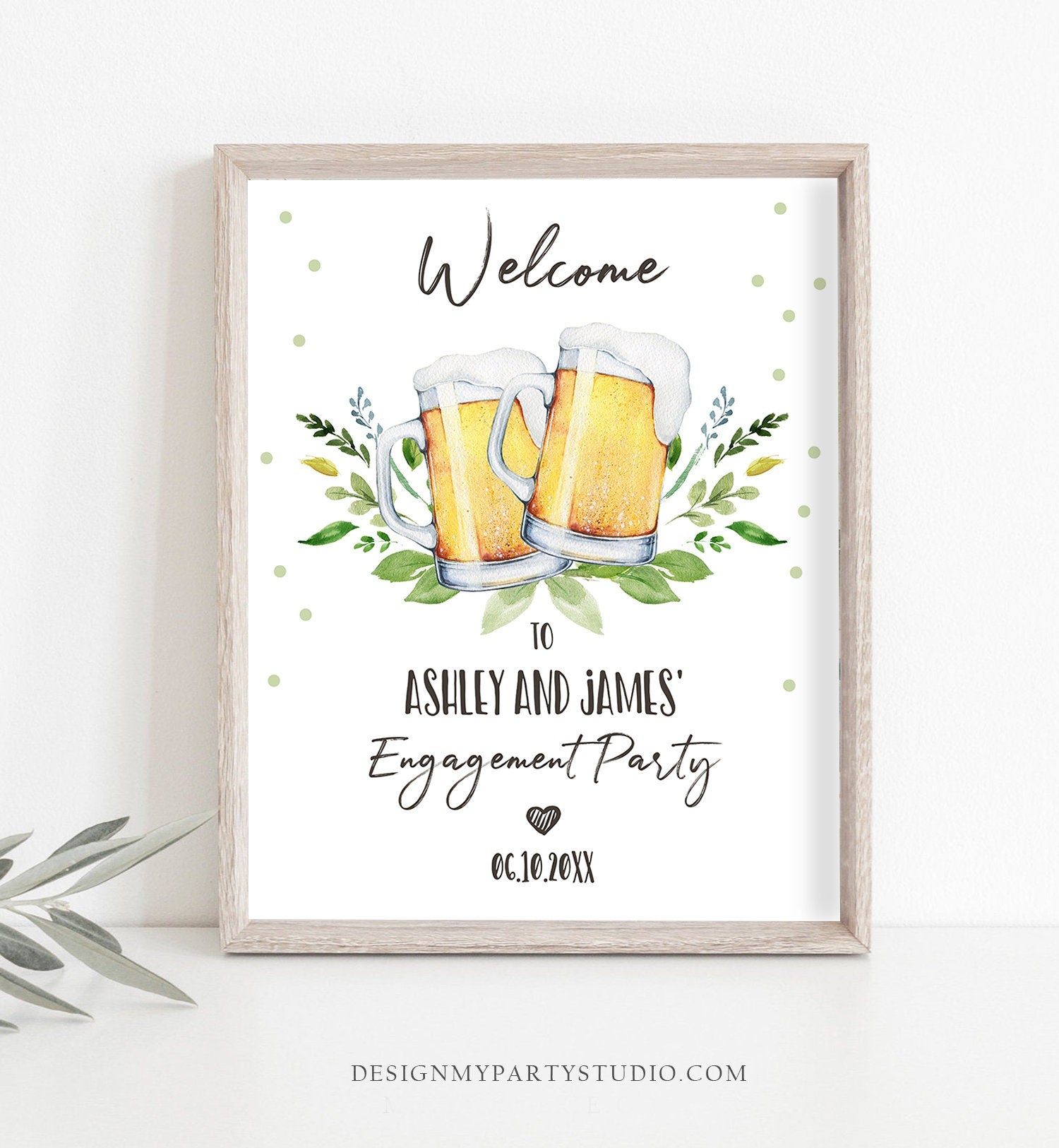 Editable Love is Brewing Welcome Sign Brewing Couples Shower Beers Cheers Wedding Brews Before I Do Greenery Digital Template Printable 0190