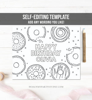 Editable Coloring Page Donut Birthday Party Activity Game Sweet Birthday Donut Grow Up Party Two Sweet Download PRINTABLE Corjl 0050 0320
