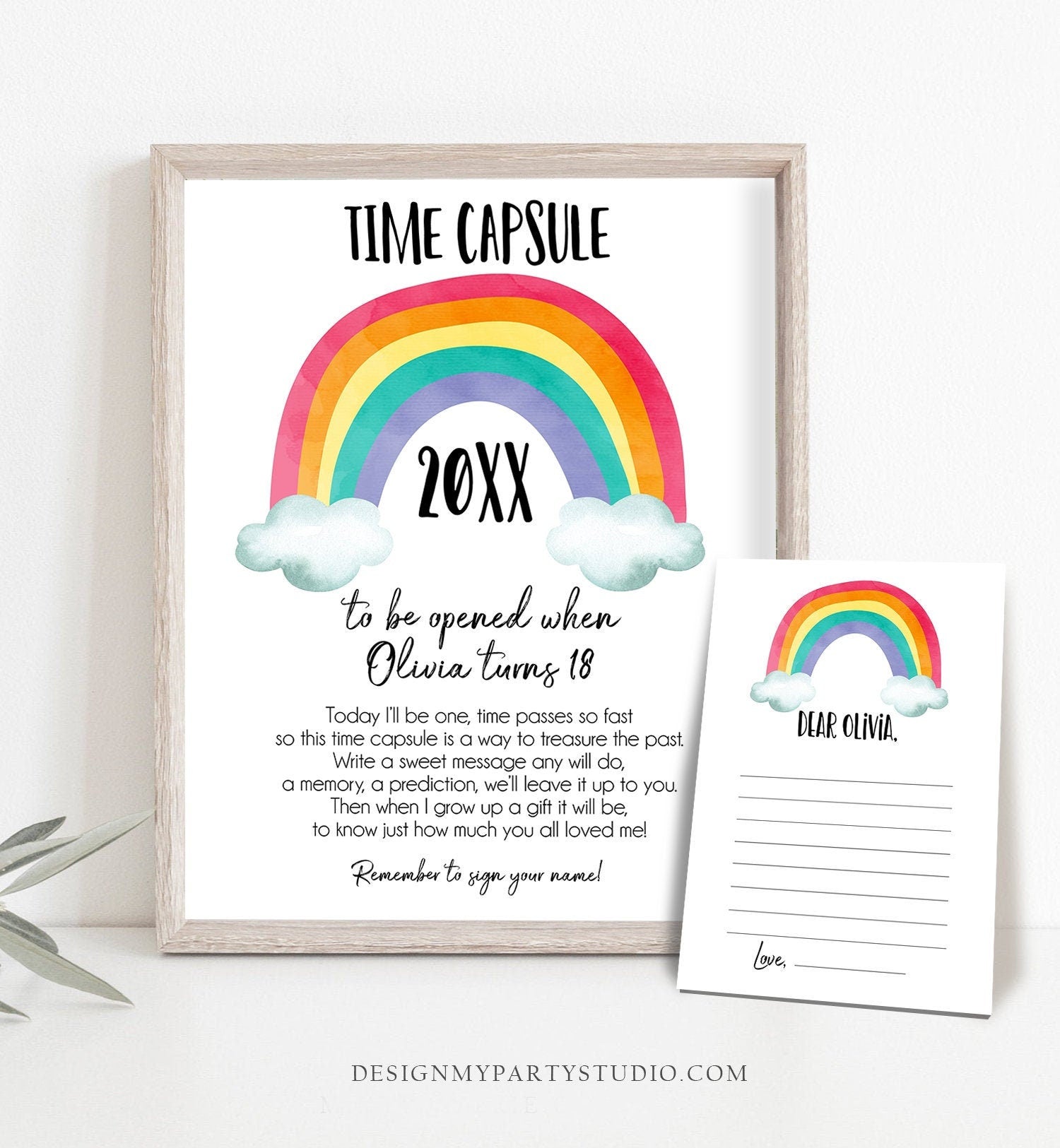 Editable Rainbow Time Capsule Girl Rainbow 1st Birthday Colorful First Birthday Rainbow Colors Boy Magical Printable Corjl Template 0272