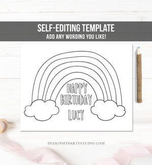 Editable Coloring Page Rainbow Birthday Party Activity Game Rainbow Themed Birthday Rainbow Party Instant Download PRINTABLE Corjl 0272