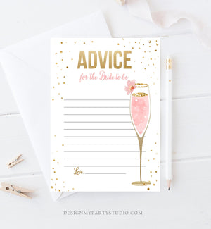 Editable Advice for the Bride to Be Brunch and Bubbly Bridal Shower Game Words of Wisdom Champagne Pink Floral Corjl Template Printable 0150