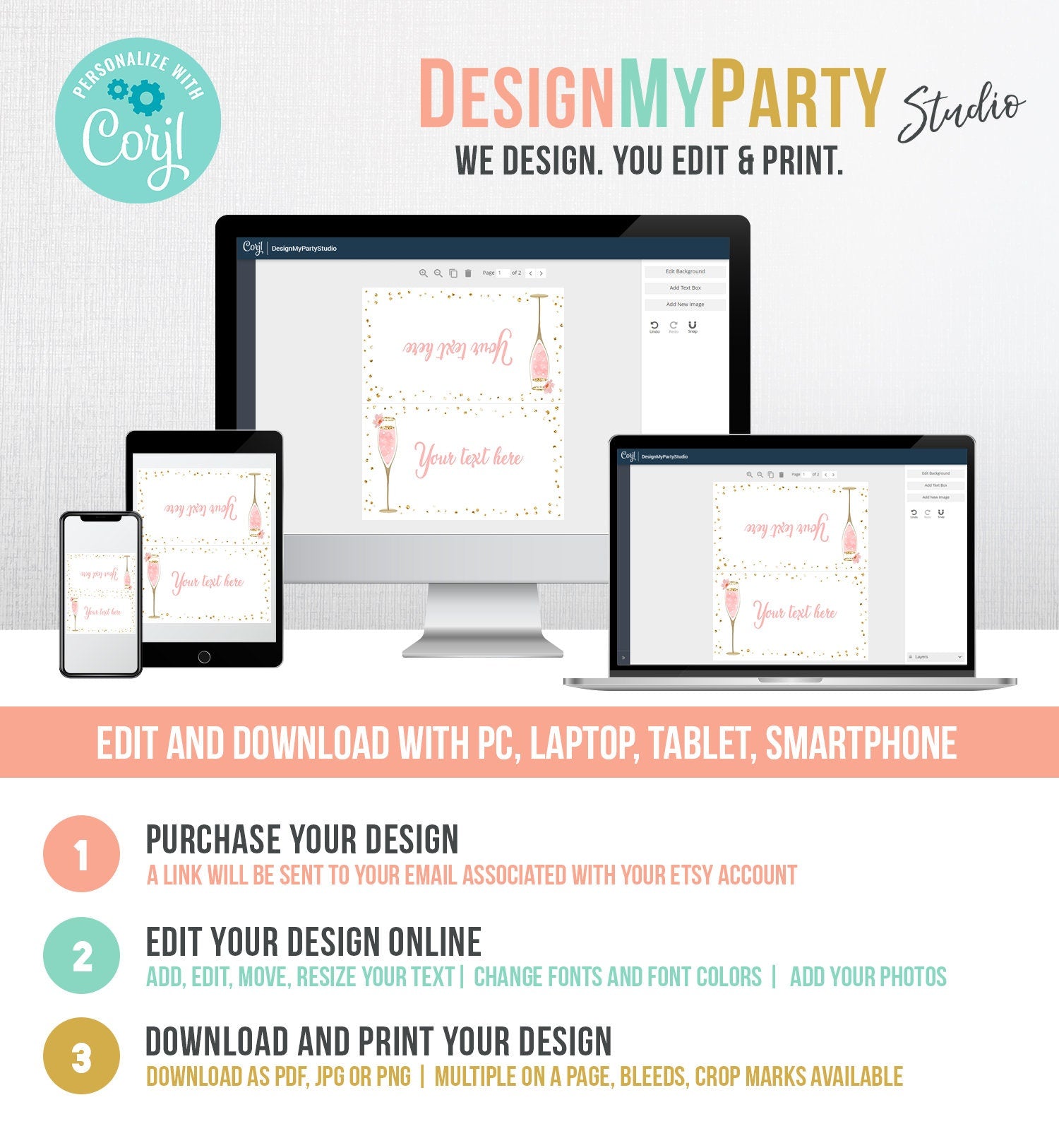 Editable Bubbly Food Labels Brunch and Bubbly Bridal Shower Place Tent Buffet Card Pink Gold Birthday Decor Digital Template Printable 0150