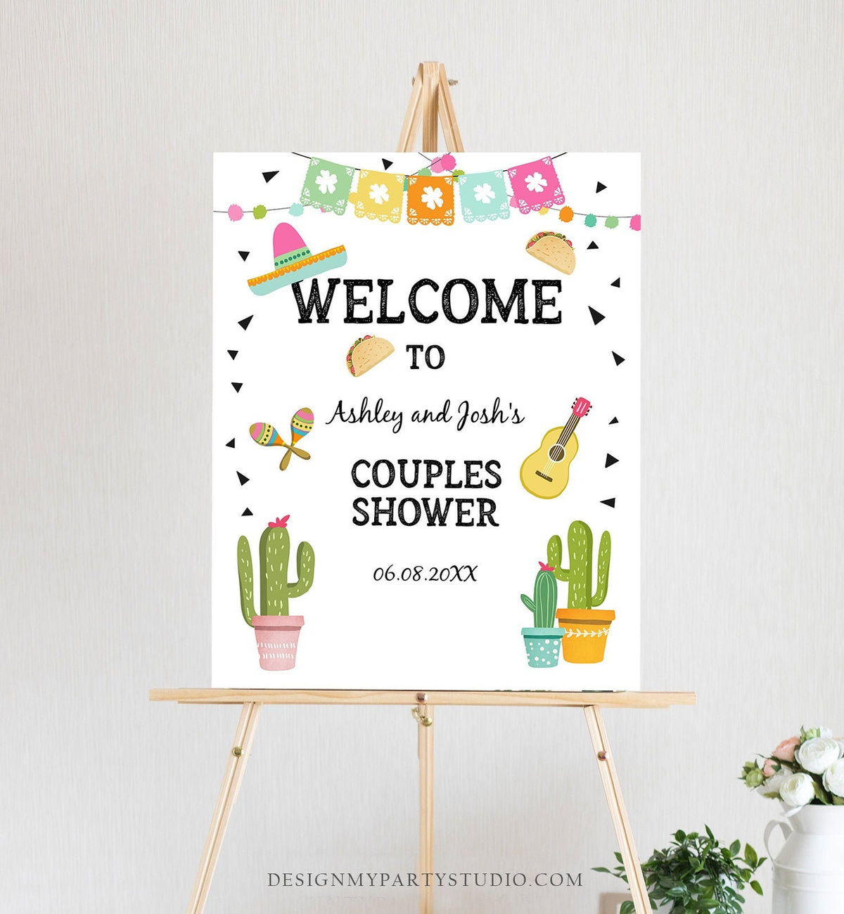 Editable Fiesta Cactus Welcome Sign Couples Shower Welcome Cactus Mexican Succulent Taco Bout Love Succulent Digital Template Printable 0161