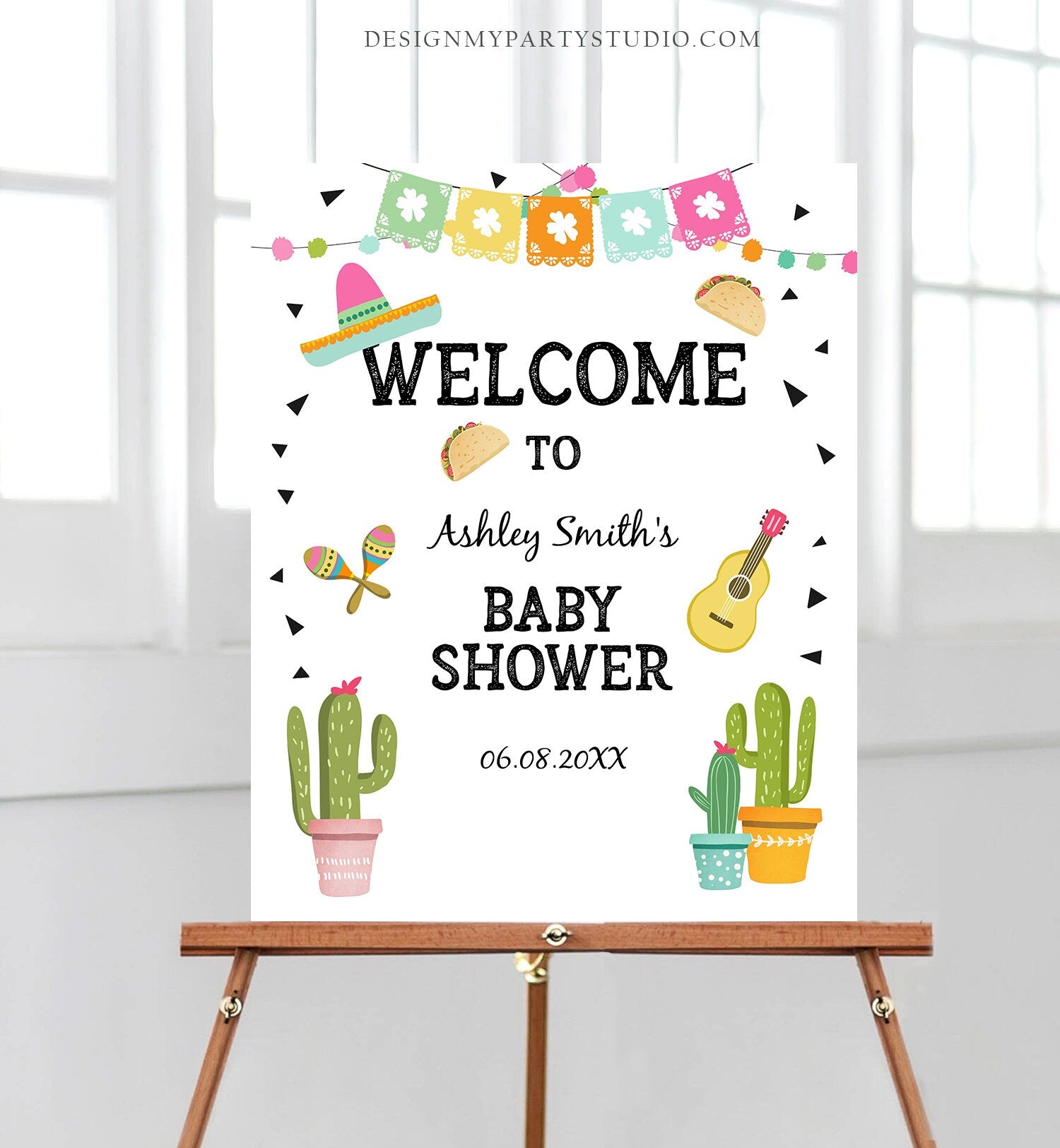 Editable Taco Bout a Baby Welcome Sign Baby Shower Cactus Mexican Succulent Couples Shower Table Sign Corjl Template Printable 0161