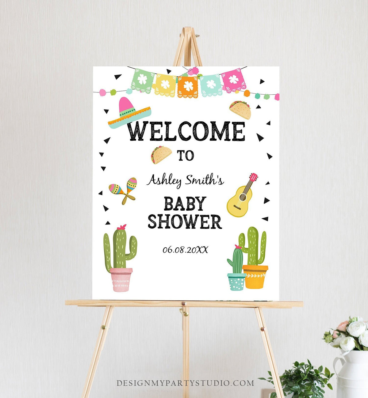 Editable Taco Bout a Baby Welcome Sign Baby Shower Cactus Mexican Succulent Couples Shower Table Sign Digital Template Printable 0161