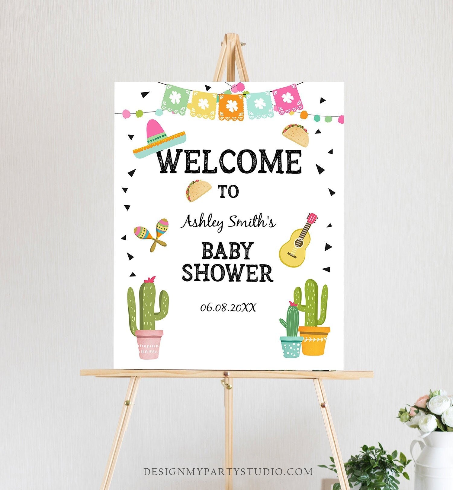 Editable Taco Bout a Baby Welcome Sign Baby Shower Cactus Mexican Succulent Couples Shower Table Sign Digital Template Printable 0161