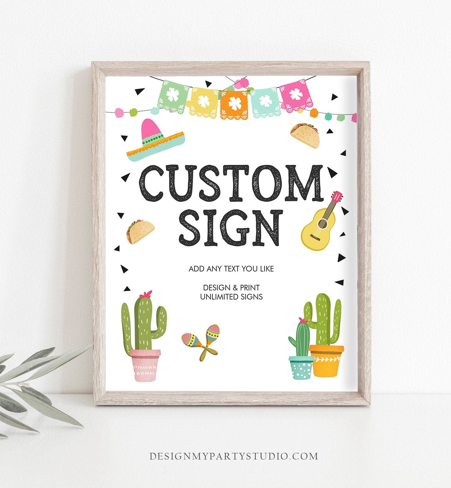 Editable Custom Sign Fiesta Cactus Sign Fiesta Decor Succulent Table Sign Shower Decor Mexican Digital Download Template Printable 0161
