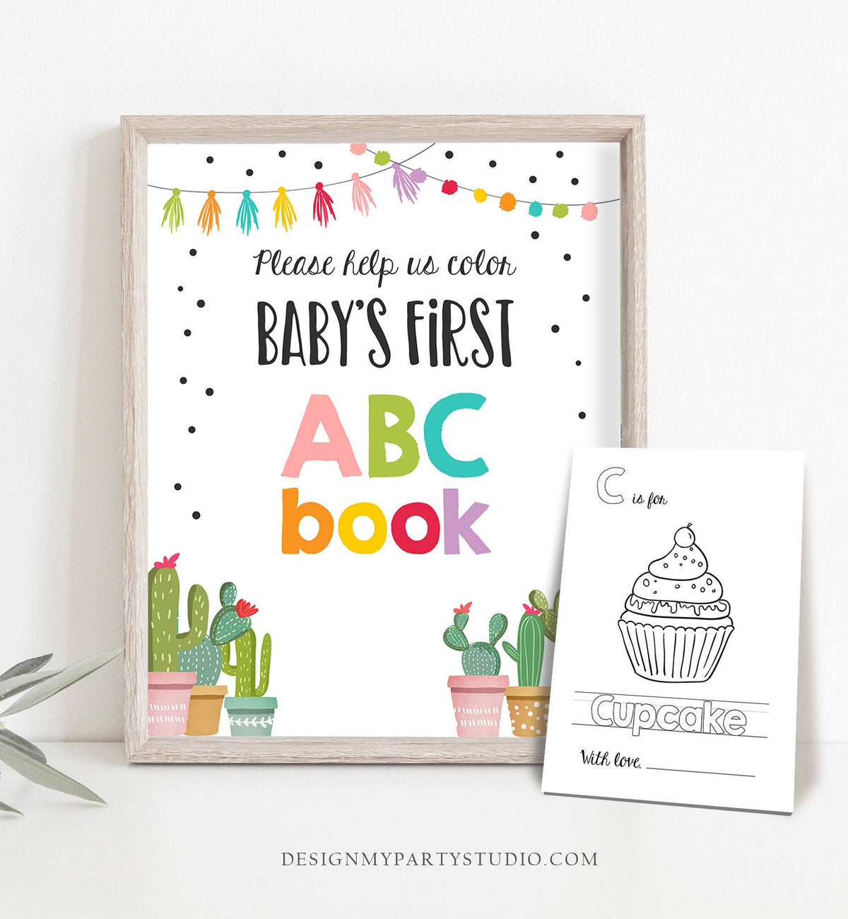 ABC Coloring Book Baby Shower Game Activity Baby Book Coloring Pages Alphabet Flash Cards First ABC Fiesta Digital Download Printable 0254