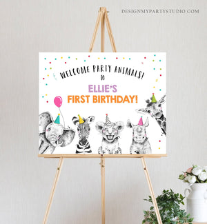 Editable Party Animals Welcome Sign Party Animal Sign Zoo Safari Welcome Jungle Sign Birthday Animals Girl Template PRINTABLE Corjl 0390