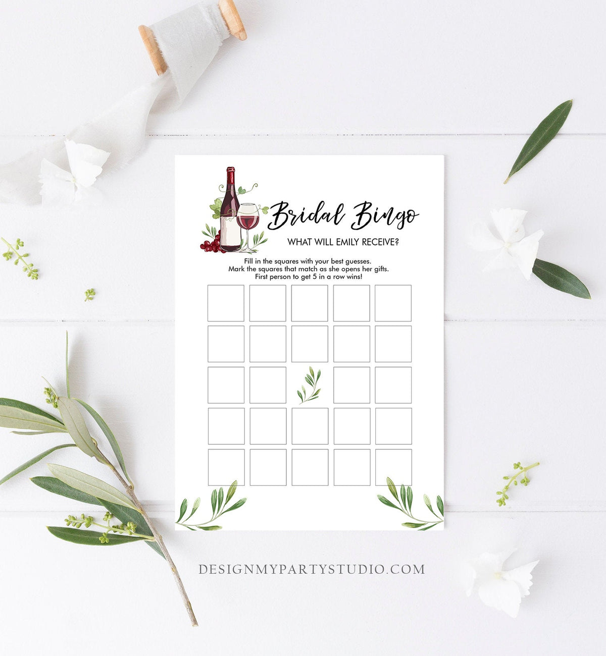 Editable Bridal Bingo Bridal Shower Game Wine Tasting Vineyard Grapes Wedding Shower Activity Download Corjl Template Printable 0234