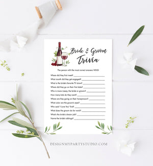 Editable Bride and Groom Trivia Bridal Shower Game Wine Tasting Vineyard Grapes Wedding Shower Activity Corjl Template Printable 0234