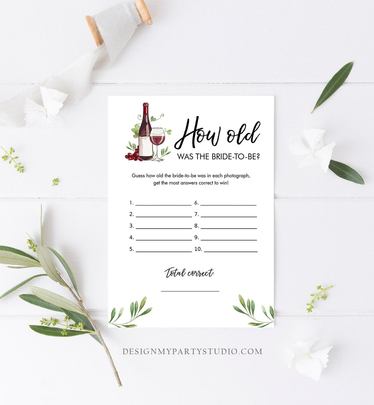 Editable How Old Was The Bride-to-Be Bridal Shower Game Wine Tasting Vineyard Grapes Wedding Shower Activity Digital Template Printable 0234