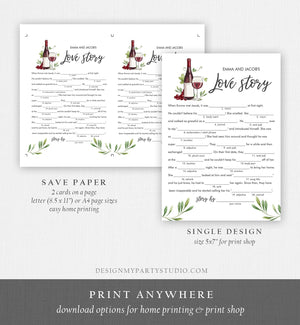 Editable Love Story Bridal Shower Game Wine Tasting Vineyard Grapes Wedding Shower Activity Funny Download Corjl Template Printable 0234