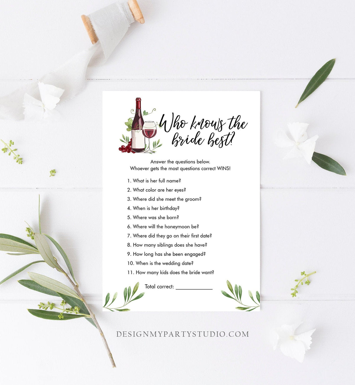 Editable Who Knows the Bride Best Bridal Shower Game Wine Tasting Vineyard Grapes Wedding Shower Activity Corjl Template Printable 0234