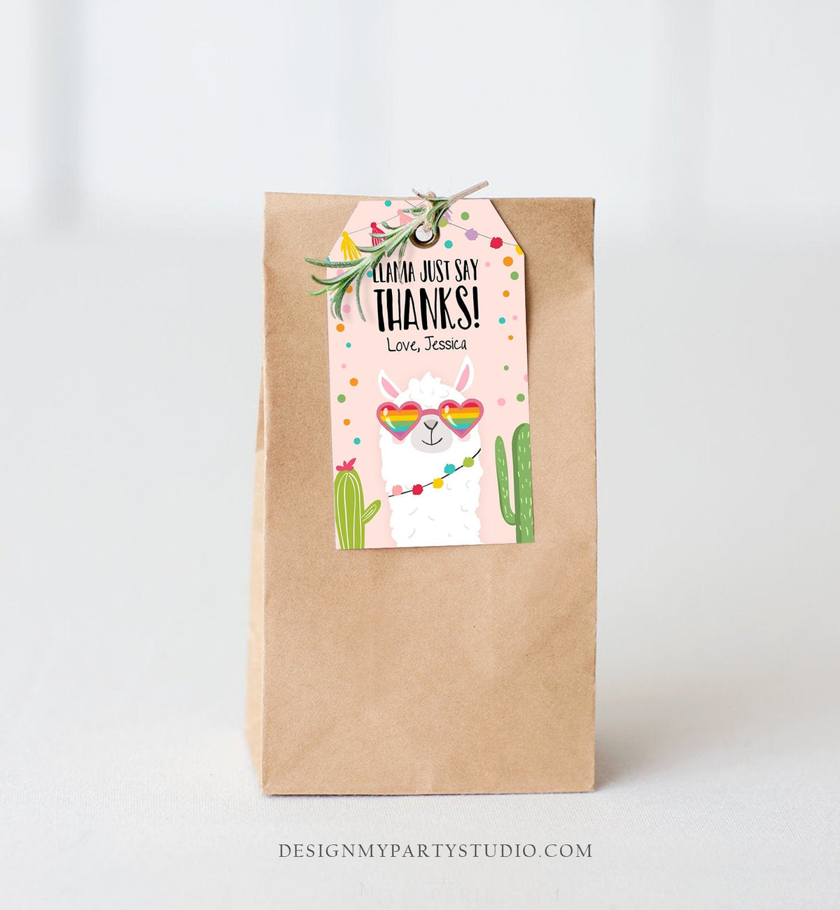 Editable Llama Favor Tags Llama Thank You Tags Fiesta Cactus Alpaca Mexican Llama Party Favor Tags Girl Pink Sunglasses Corjl Template 0079