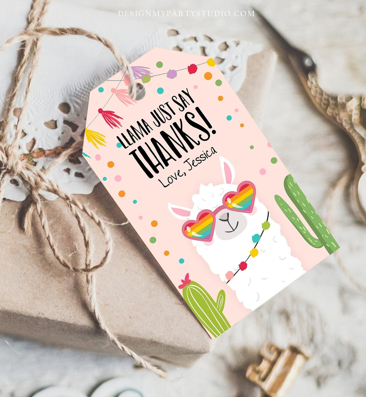 Editable Llama Favor Tags Llama Thank You Tags Fiesta Cactus Alpaca Mexican Llama Party Favor Tags Girl Pink Sunglasses Corjl Template 0079