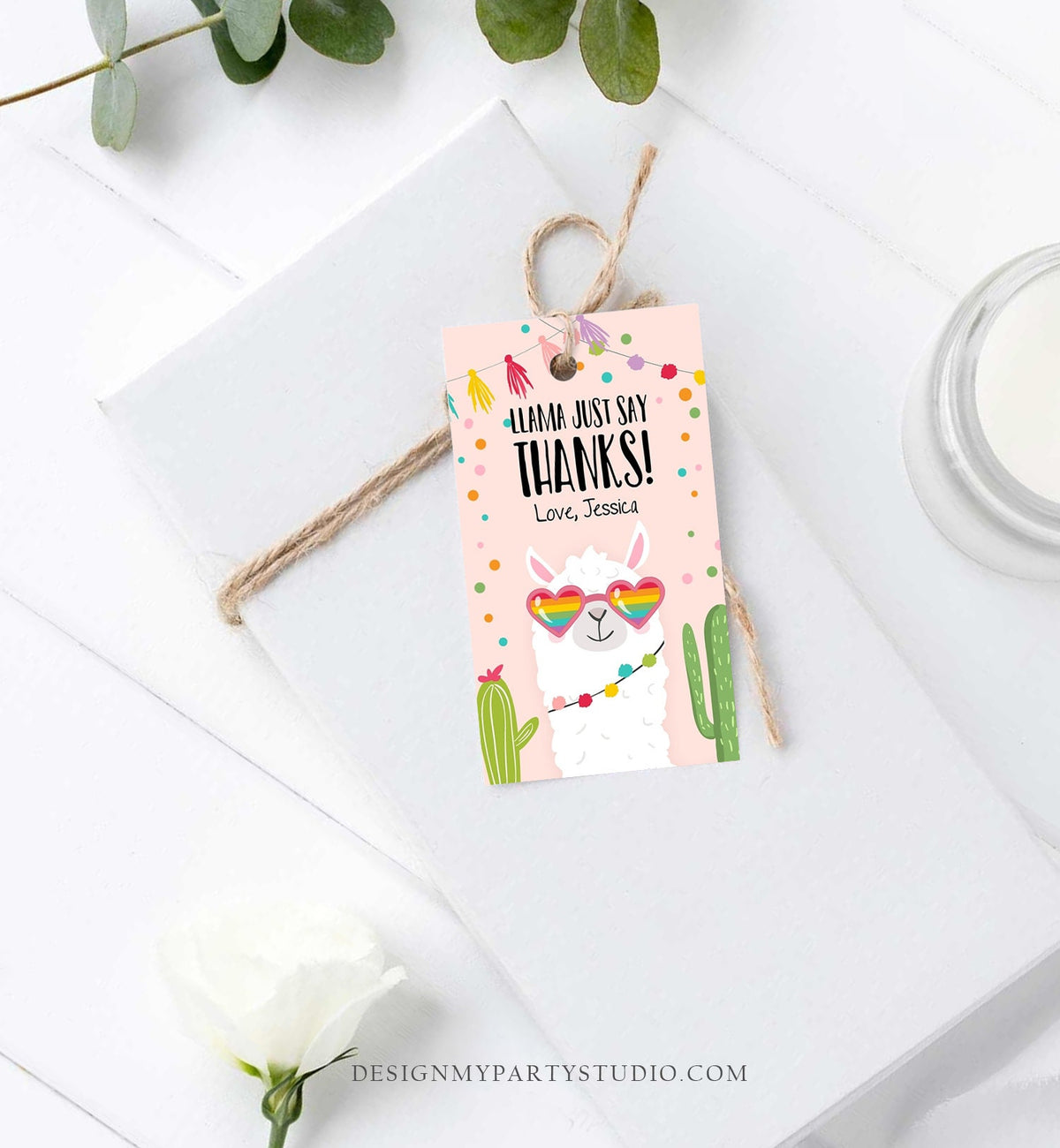 Editable Llama Favor Tags Llama Thank You Tags Fiesta Cactus Alpaca Mexican Llama Party Favor Tags Girl Pink Sunglasses Corjl Template 0079