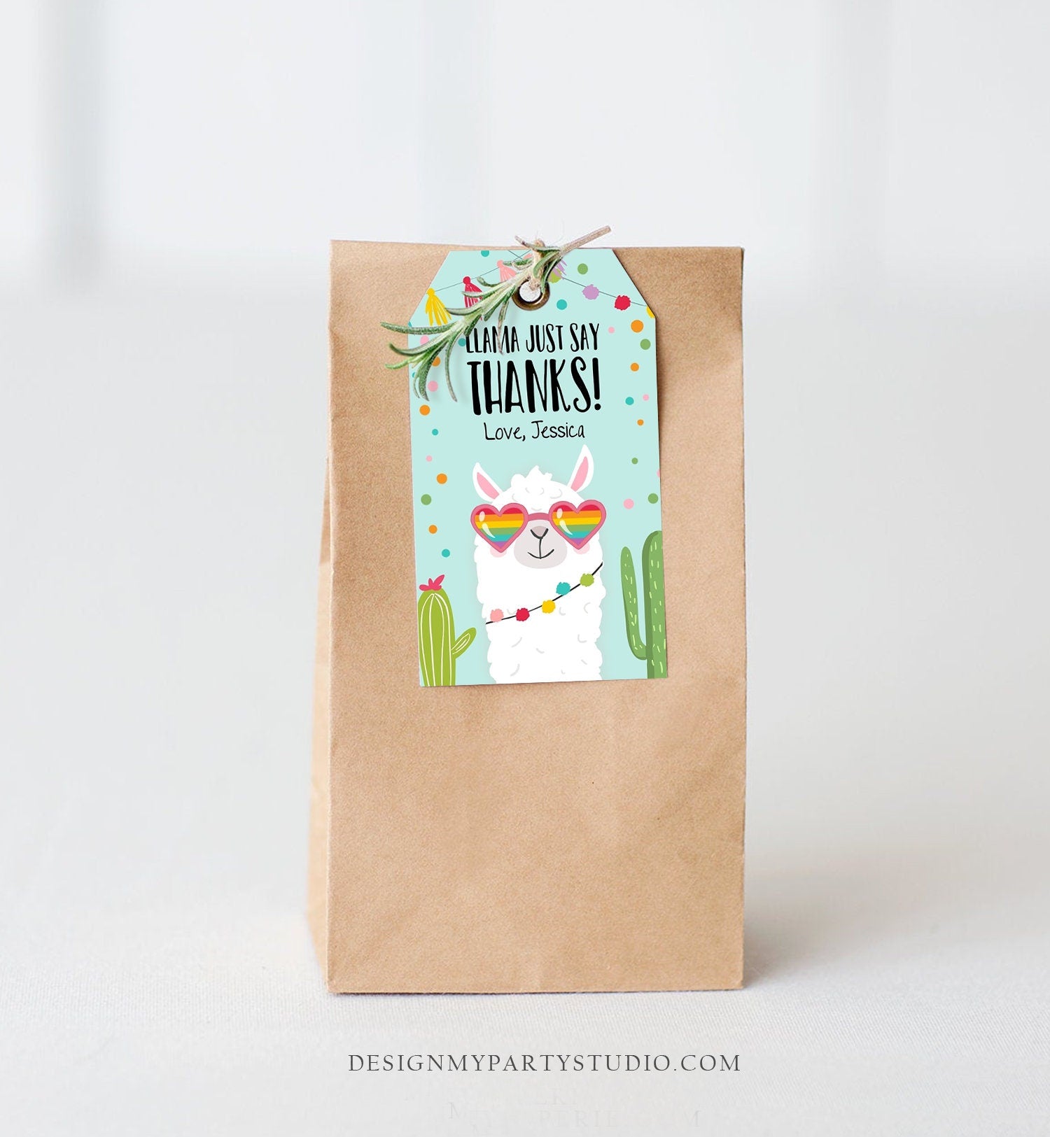 Editable Llama Favor Tags Llama Thank You Tags Fiesta Cactus Alpaca Mexican Llama Party Favor Tags Blue Girl Sunglasses Corjl Template 0079