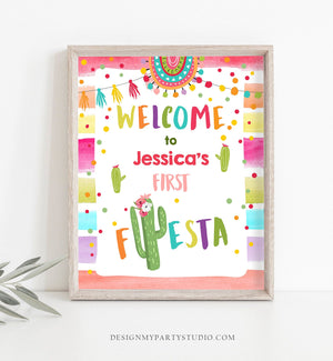 Editable Fiesta Welcome Sign Girl First Birthday Table Sign 1st Cactus Mexican Succulent Decor Poster Colors Corjl Template Printable 0134
