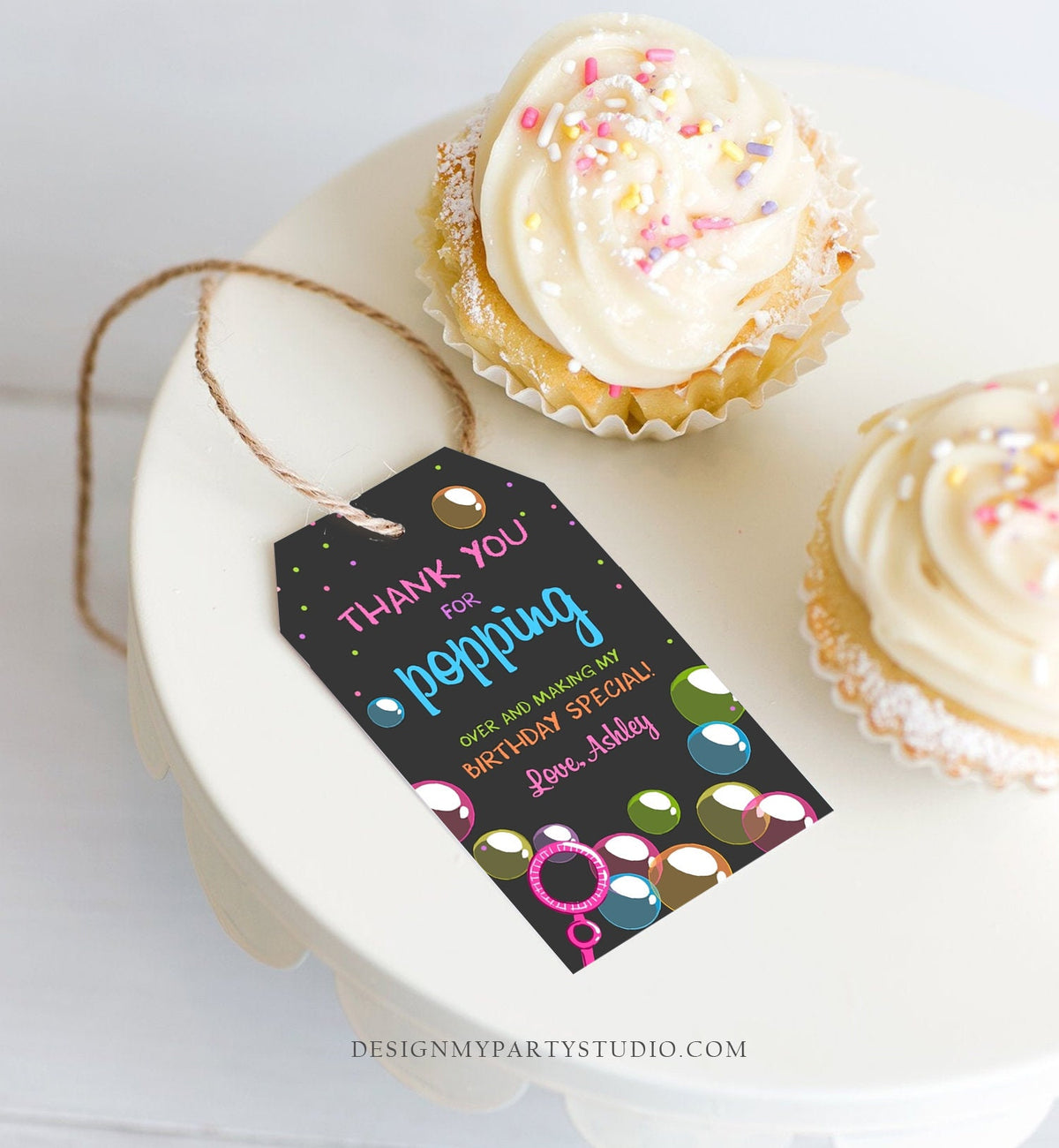 Editable Bubble Favor tags Pink Bubble Birthday Thank you tags Popping over Labels Bubbles Gift tags Girl Digital Template Printable 0035